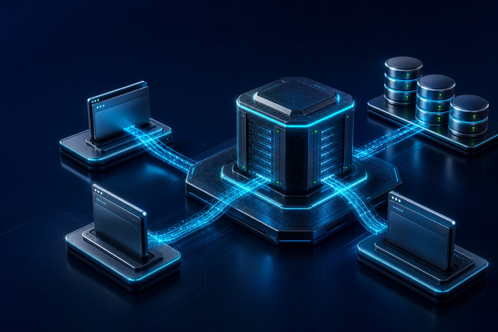 Sofmira Web Hosting altyapısında web sitesi, veritabanı ve dağıtım katmanları
